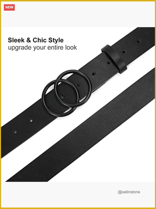 Women Faux Leather Double O-Ring Waist Belt for Jeans Dress